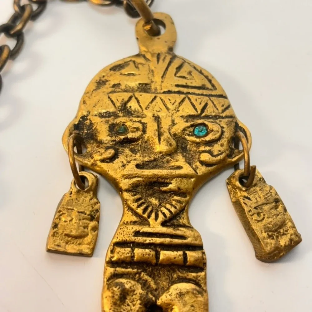 Vintage Brass Aztec Mayan Bottle Opener Gold Figural Tiki Barware Boho Statement